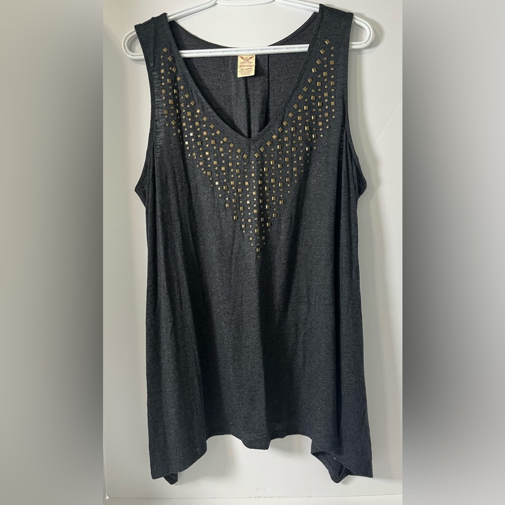 Faded Glory Studded V-Neck Hanky Hem Tunic Top 1X | Boho Indie Sleaze